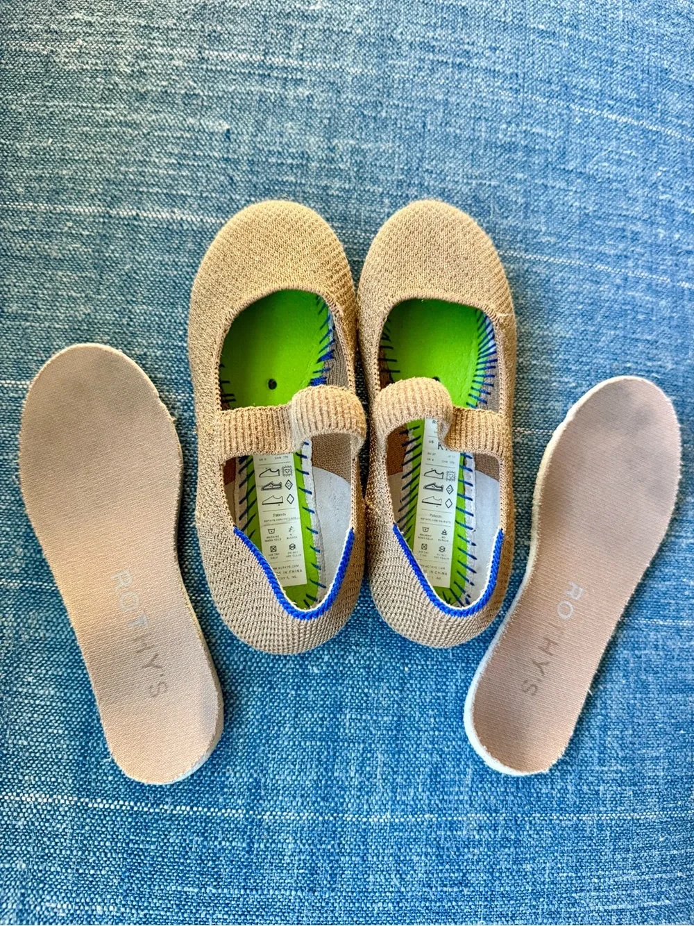 Rothy's Kids Tan Knit Mary Jane Shoes